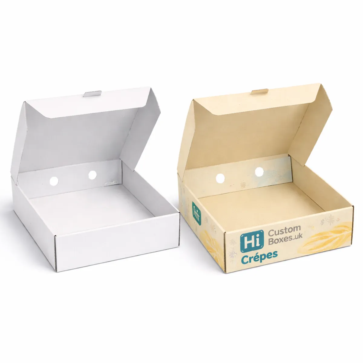 Sleek cardboard packaging for frozen crepes showing a modern layout with professional product photography and branding- class=